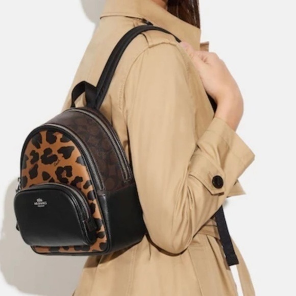 NWT. COACH Mini Court Backpack In Signature Canvas Leopard display picture 1